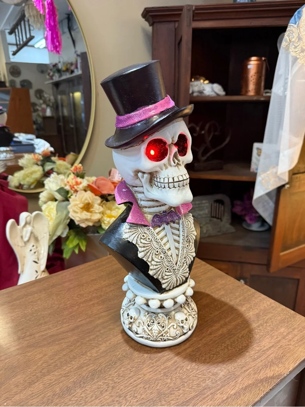 Light-Up Purple Skull Skeleton Bust Halloween Decoration